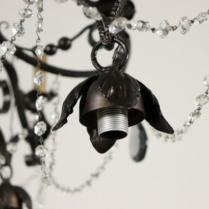 Iron Chandelier Glass Pendants Italy Second Half of 1900s