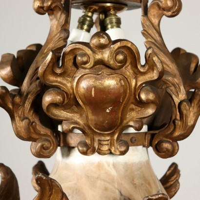 Carved Ceiling Lantern Alabaster Wood Italy Second Half of 1800s