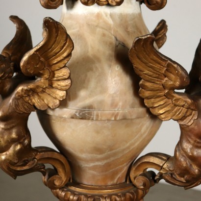 Carved Ceiling Lantern Alabaster Wood Italy Second Half of 1800s