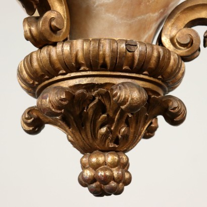 Carved Ceiling Lantern Alabaster Wood Italy Second Half of 1800s