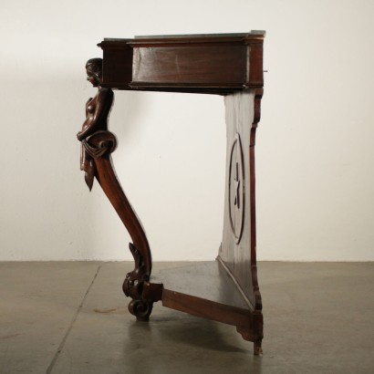 Console Table with Carved Caryatid Walnut Italy Second Half of 1800s