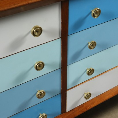 Chest of Drawers Mahogany Veneer Formica Brass Vintage Italy 1950s