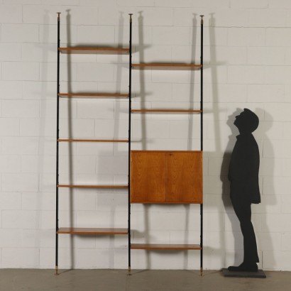 Floor-to-Ceiling Bookcase Mahogany Veneer Metal Brass Italy 1950s-60s