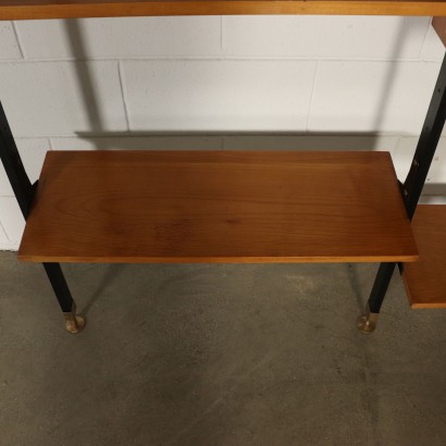 Floor-to-Ceiling Bookcase Mahogany Veneer Metal Brass Italy 1950s-60s