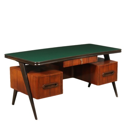 Bureau Placage de Palissandre Verre retro traité Italie Années 50