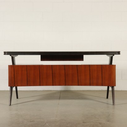 Desk Rosewood Veneer Glass Vintage Italy 1950s