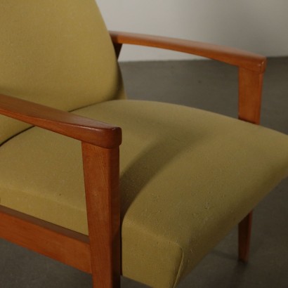 Pair of Armchairs Beech Fabric Upholstery Vintage Italy 1950s-1960s