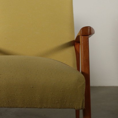 Pair of Armchairs Beech Fabric Upholstery Vintage Italy 1950s-1960s