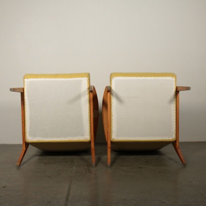 Pair of Armchairs Beech Fabric Upholstery Vintage Italy 1950s-1960s