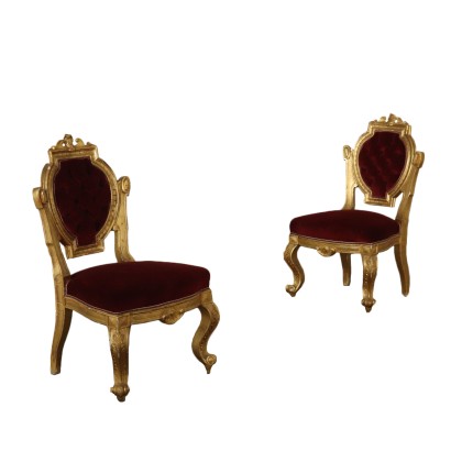 Pair of Gilded Wood Richly Carved Chairs Italy Mid 19th Century