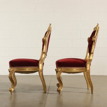 Pair of Gilded Wood Richly Carved Chairs Italy Mid 19th Century
