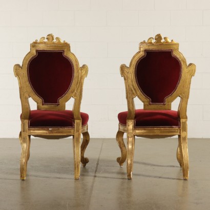 Pair of Gilded Wood Richly Carved Chairs Italy Mid 19th Century