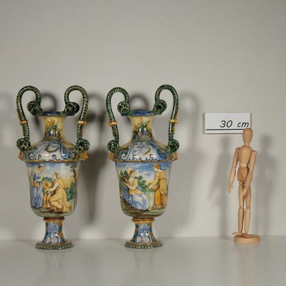 Paire de Vases Majolique Mollica Naples Italie Fin '800- Début '900