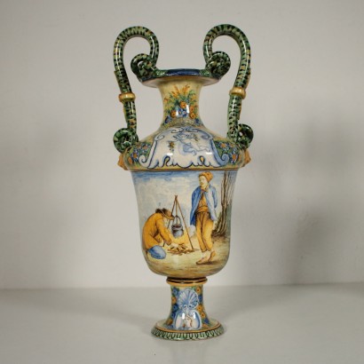 Paire de Vases Majolique Mollica Naples Italie Fin '800- Début '900