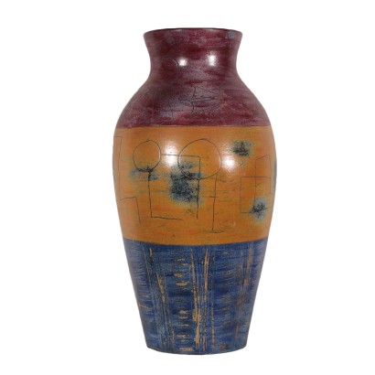 Vase Terre cuite polychrome Vintage Italie Années 50