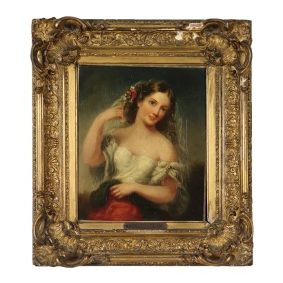 Portrait of Young Girl Oil on Canvas Second Half of 1800s