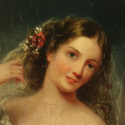 Portrait of Young Girl Oil on Canvas Second Half of 1800s