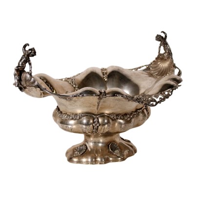 Silver Centerpiece with Plant Ornaments Italy First Half of 1900s