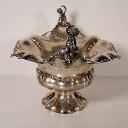 Silver Centerpiece with Plant Ornaments Italy First Half of 1900s