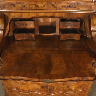 Revival Bureau Bookcase Walnut Burl Italy First Half of 1900s