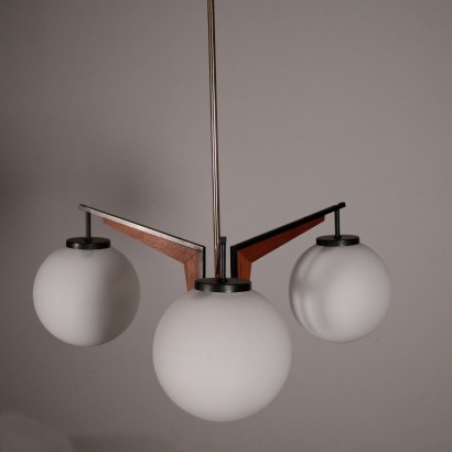 Ceiling Lamp Teak Glass Metal Vintage Italy 1960s