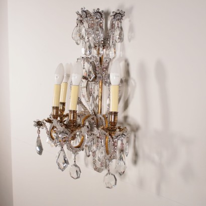 Pair of Four Arm Gilded Iron and Glass Sconces Italy 20th Century