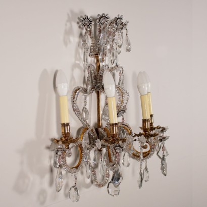 Pair of Four Arm Gilded Iron and Glass Sconces Italy 20th Century