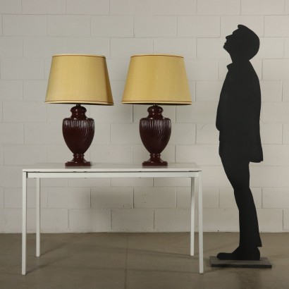 Paar Lampen aus künstlichem Porphyr Italien 20. Jahrhundert