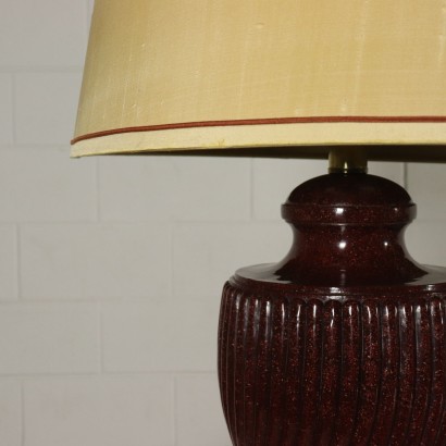 Pair of Lamps Fake Porphyry Fabric Lampshade Italy Mid 1900s
