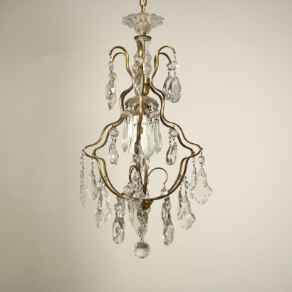 Glass and Brass Chandelier Italy First Half of 1900s