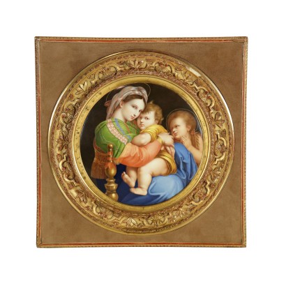 Madonna della Seggiola Enamel on Metal Late 1800s