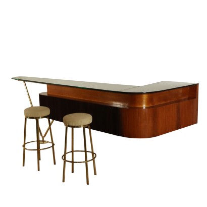 Vintage Bar Counter with Stools Maple Rosewood Italy 1950s