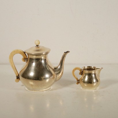 Silver Tea Set Bone Handles Italy Mid 1900s