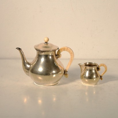 Silver Tea Set Bone Handles Italy Mid 1900s