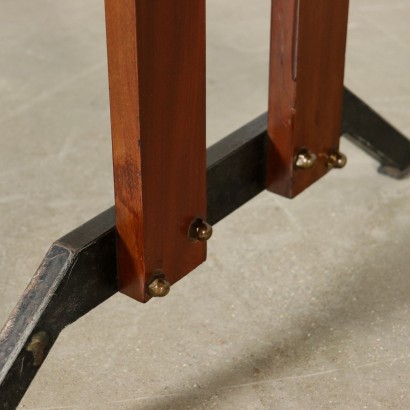 Table Teak Veneer Metal Legs Vintage Italy 1960s