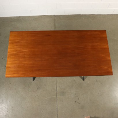 Table Teak Veneer Metal Legs Vintage Italy 1960s