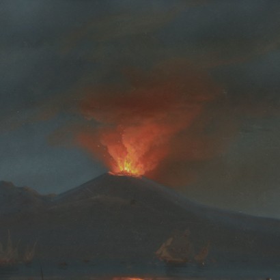 Veduta Notturna con Vesuvio in eruzione-particolare