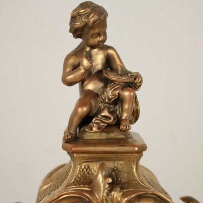 Pendule d'Appui Bronze doré Métal Style Baroque Années 30