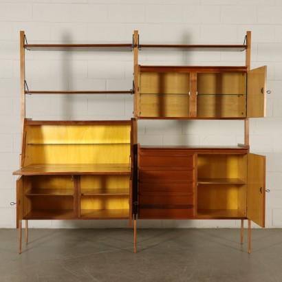 Bookcase with Drop Leaf Teak Veneer Vintage Italy 1960s