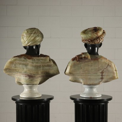 Pair of Busts Marble Alabaster Italy 20th Century