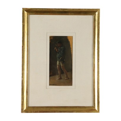 Sketch by Alceste Campriani Man with Pipe 19th Century