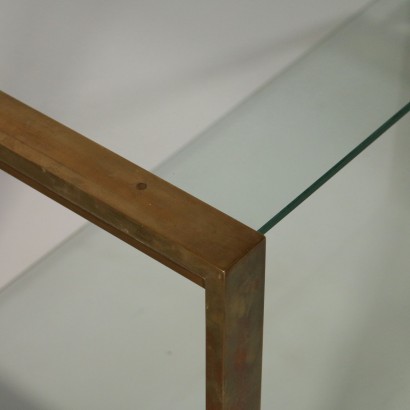 Petite Table avec Roues Laiton Verre Fabriqué en Italie Années 70