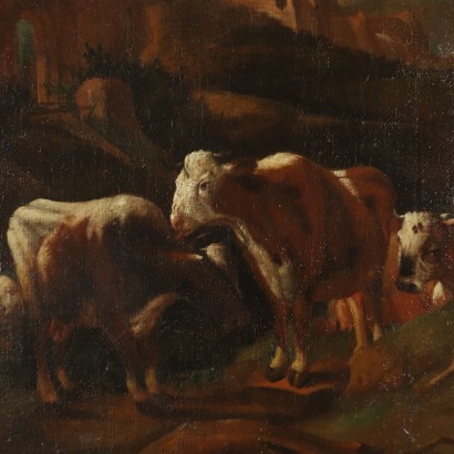 Landscape with Shepherd and Herd Oil on Canvas 17th Century