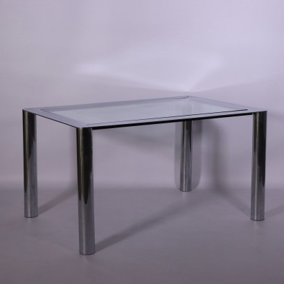 Table Designed for Cinova Metal Glass Vintage Italy 1970s