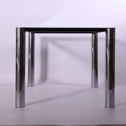 Table Designed for Cinova Metal Glass Vintage Italy 1970s