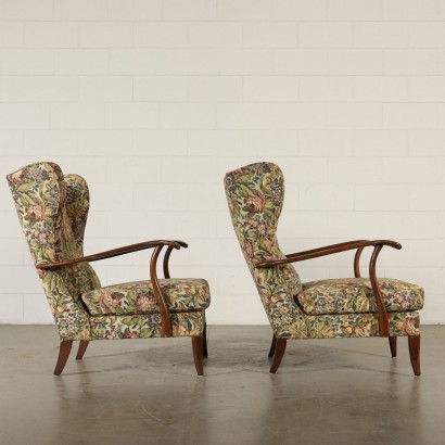 Pair of Armchairs Stained Beech Vintage Italy 1940s-1950s