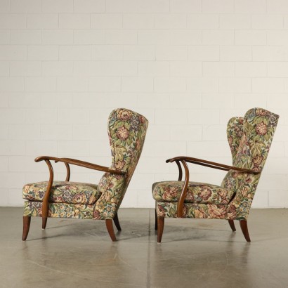 Pair of Armchairs Stained Beech Vintage Italy 1940s-1950s