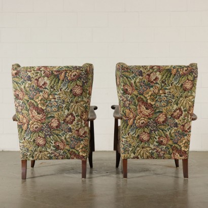 Pair of Armchairs Stained Beech Vintage Italy 1940s-1950s