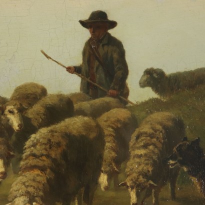 Landscape by Edouard Woutermaertens Shepherd with Flock Late 1800s