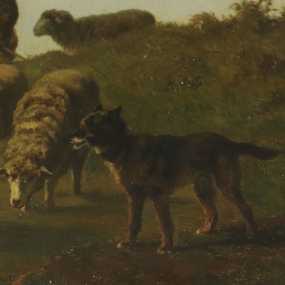 Landscape by Edouard Woutermaertens Shepherd with Flock Late 1800s